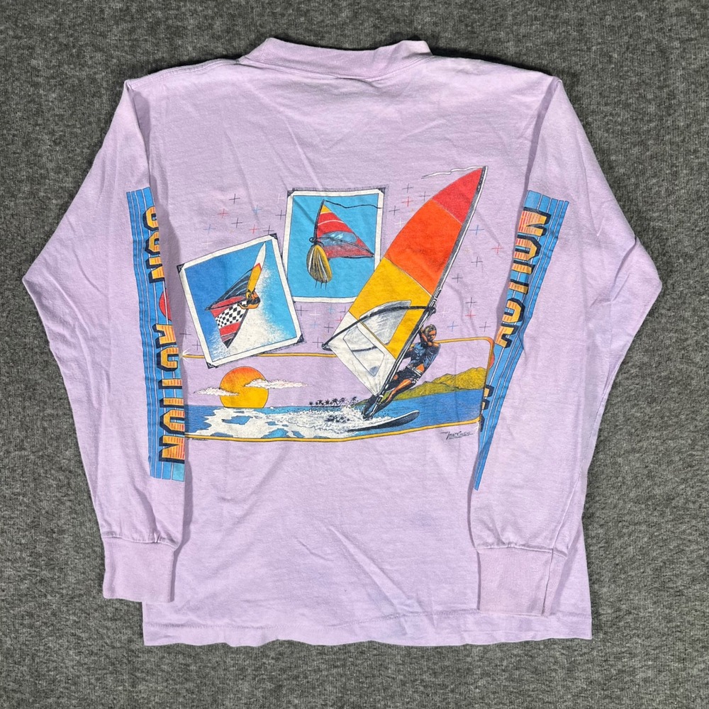 Vintage 70s Anvil Boardsailing Selvedge Pocket Longsleeve Tshirt Lavender Medium